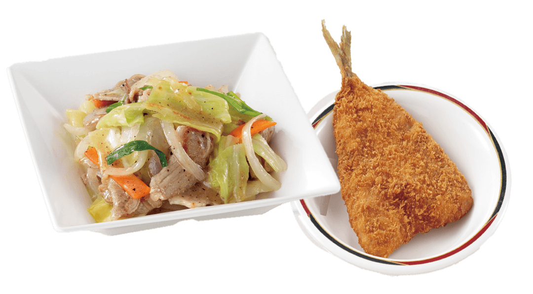 肉野菜炒め＆あじフライ定食