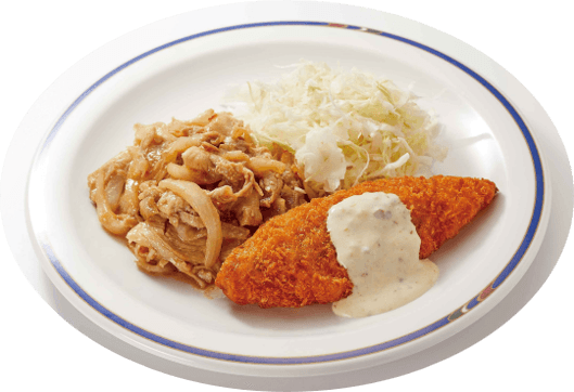 豚生姜焼き＆白身フライ定食