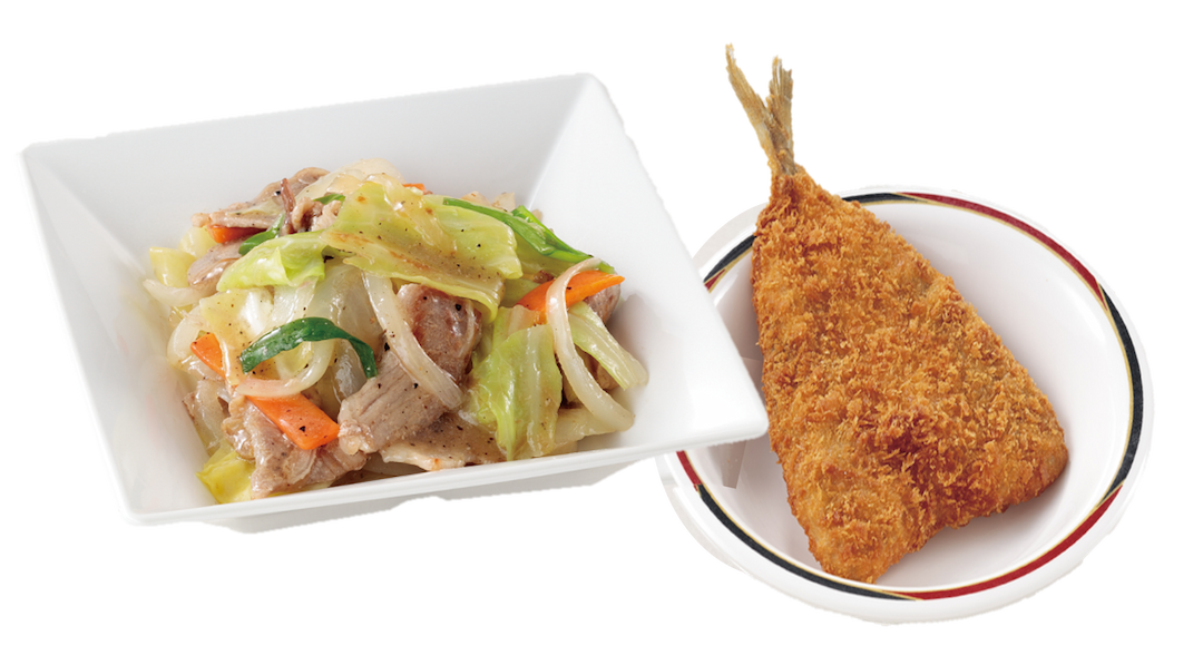 肉野菜炒め＆あじフライ定食