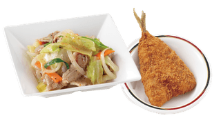 肉野菜炒め＆あじフライ定食