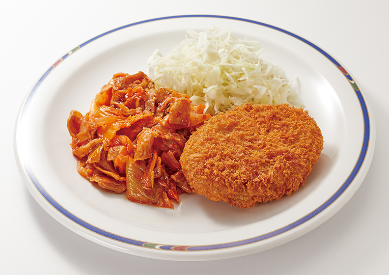 豚キムチ炒め＆野菜コロセット