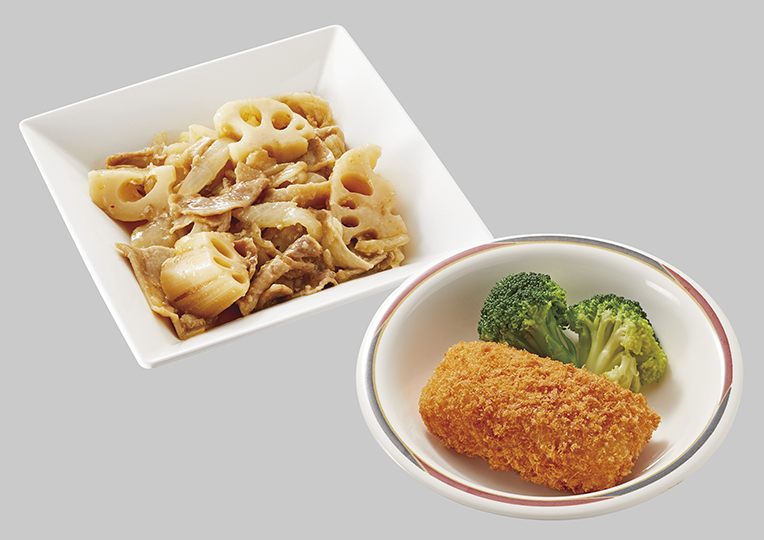 豚肉ガリバタ炒め＆クリームコロセット